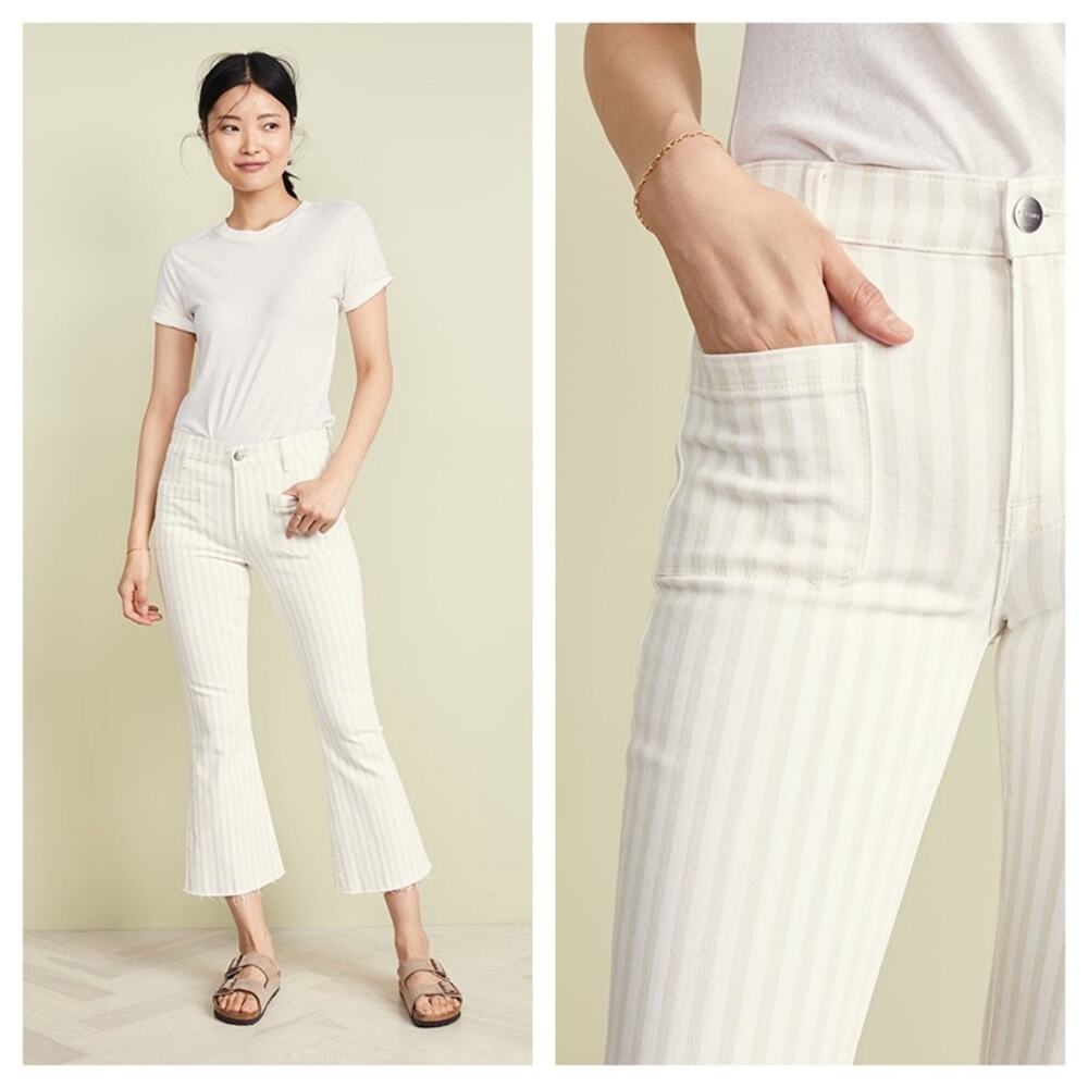Frame Le Bardot Striped Crop Flare Jeans in‎ Courtyard High Rise Raw Hem Size 29
